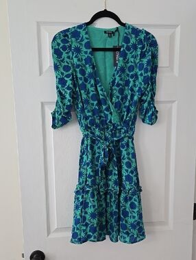 NWT Buffalo David Bitton Teal & Blue Floral Wrap Dress